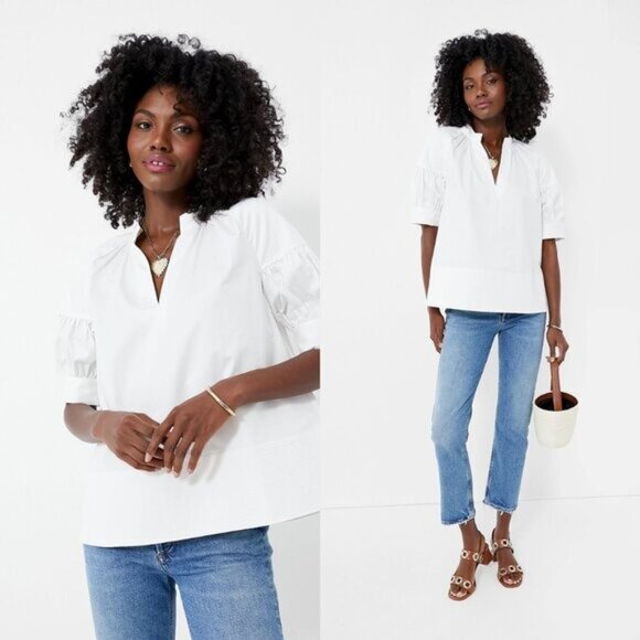 Tuckernuck NEW White Ruthie Short Puff Sleeve Casual Relaxed Fit Blouse Size XS - Picture 1 of 8